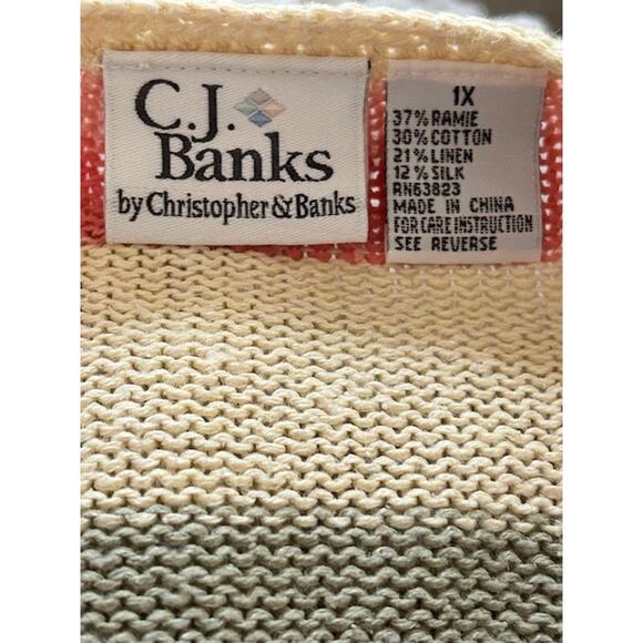 C.J. Banks by Christopher & Banks Striped Cardigan Sweater 1X  Linen Silk Blend - Picture 5 of 6